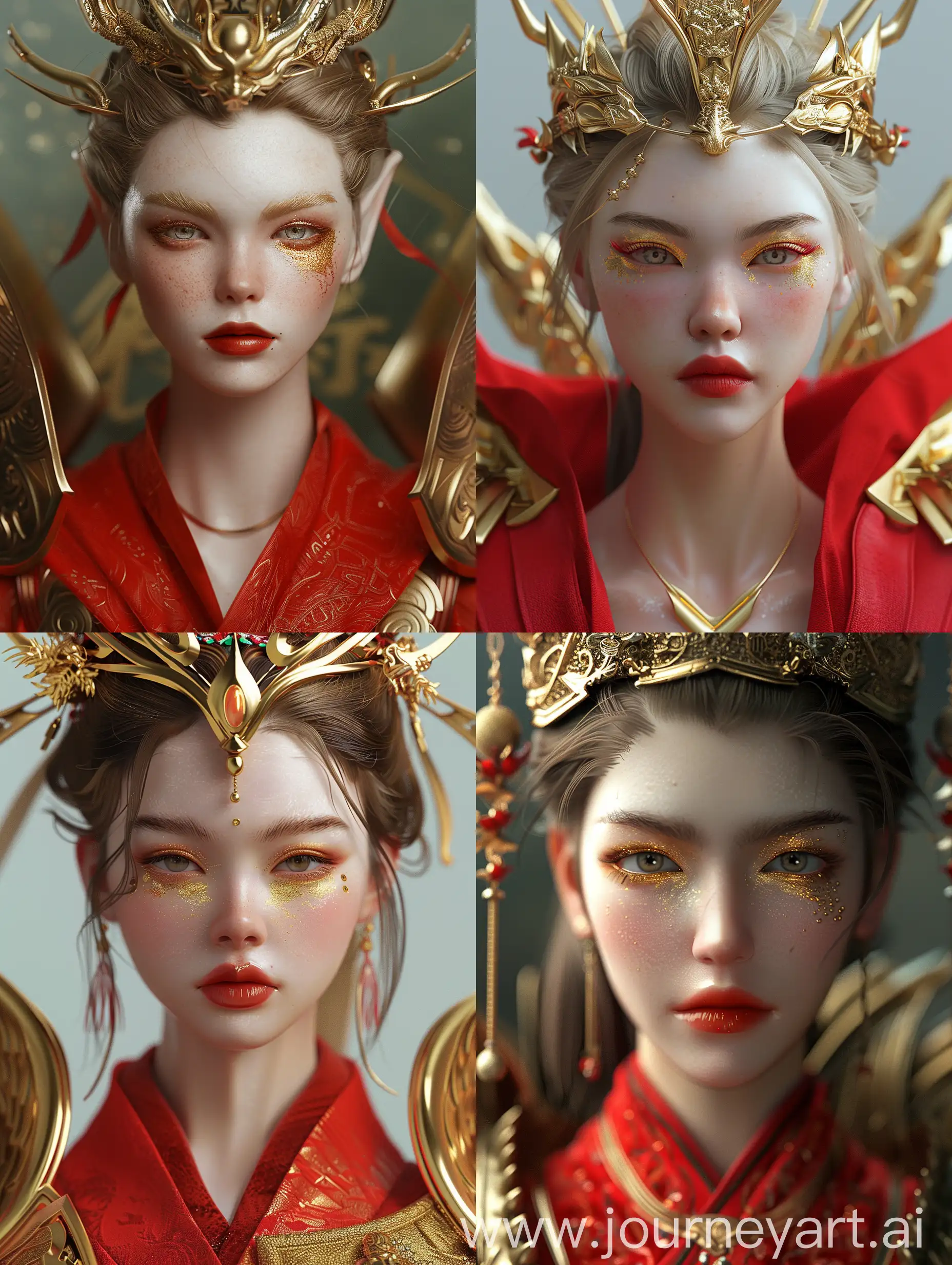 Elegant-Queen-Portrait-Graceful-Beauty-in-Regal-Attire-and-Golden-Armor