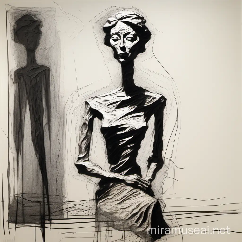 surrealist abstract sketch of a woman in the style of Alberto Giacometti