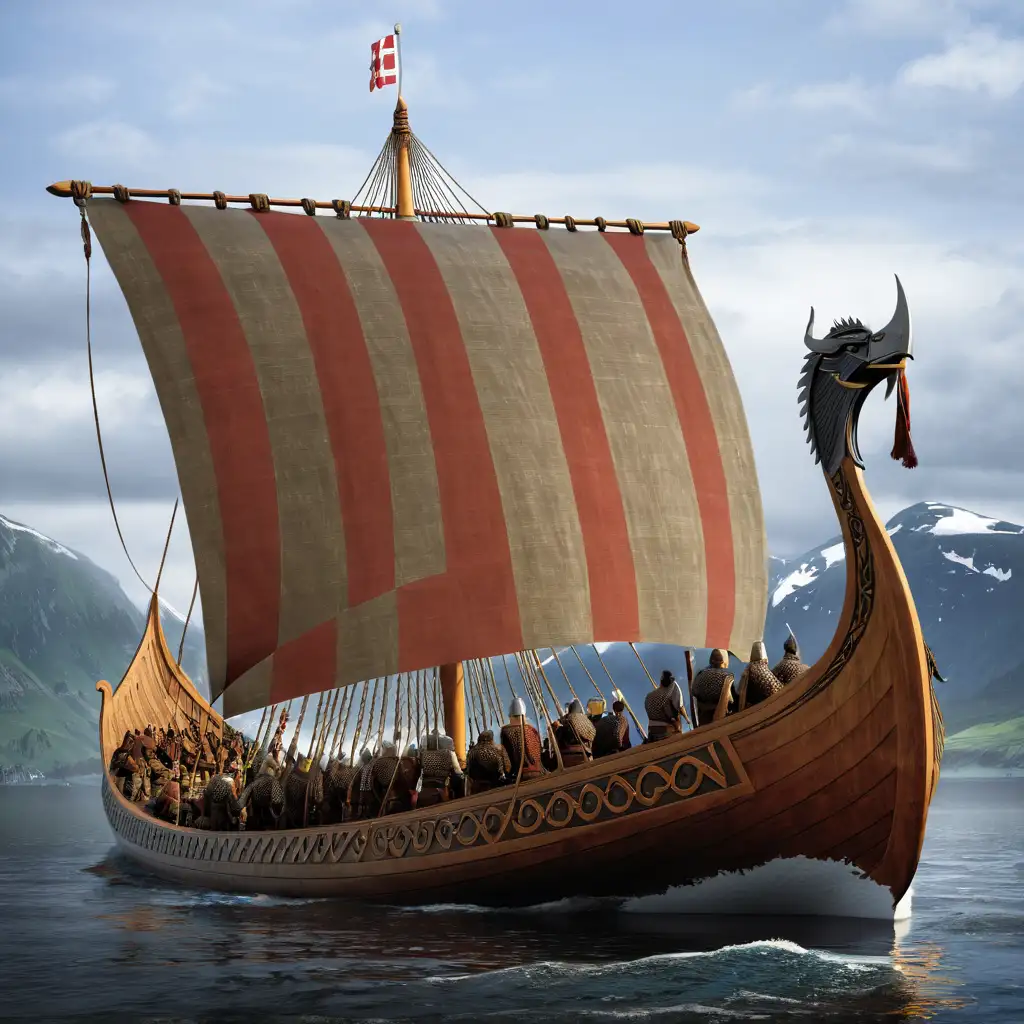 Viking Long Ship Sailing on Stormy Seas