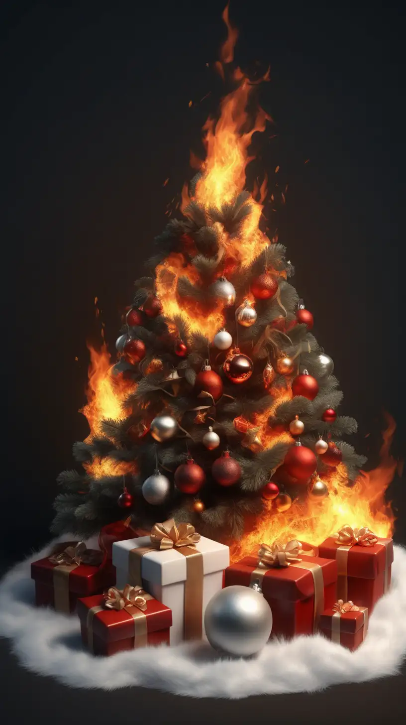 weihnachten set in fire, photorealistisch, hyperrealistisch