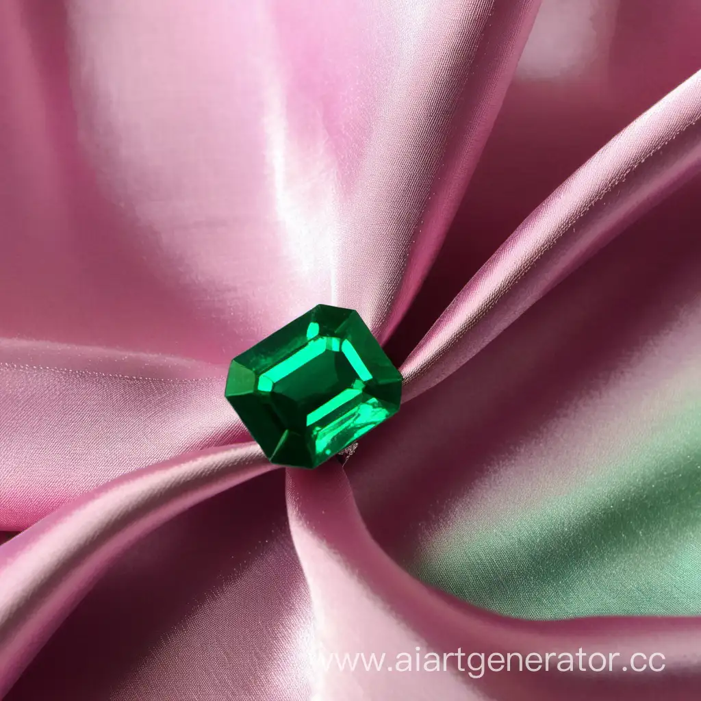 Radiant-Green-Emerald-on-Luxurious-Pink-Silk-Background