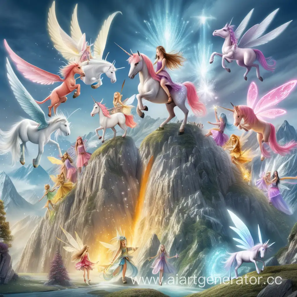 Fantasy-Battle-Fairies-Dragons-and-Unicorns-Against-Mountain-Spirits