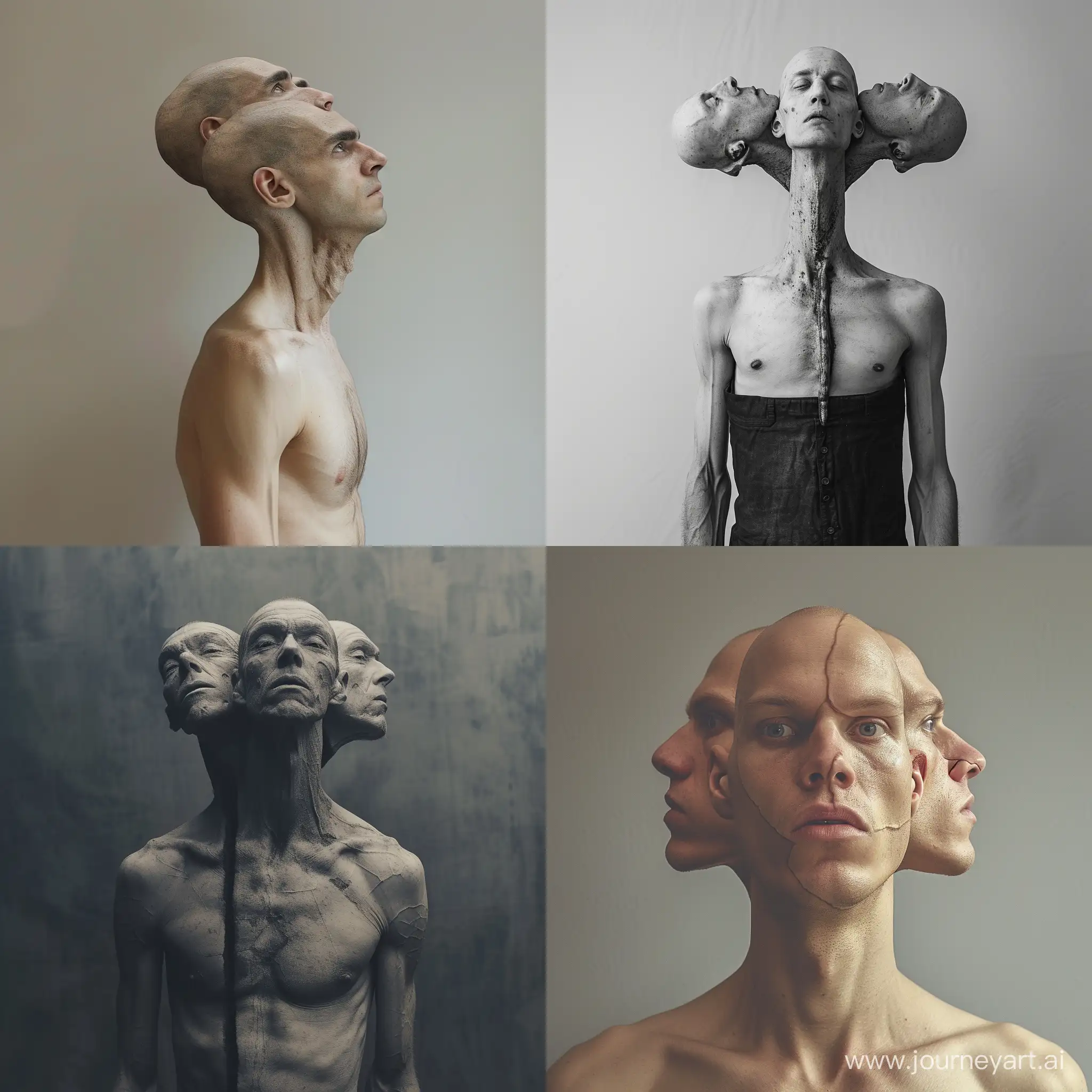 Surreal-Triheaded-Man-Unique-Figure-with-Multiple-Faces