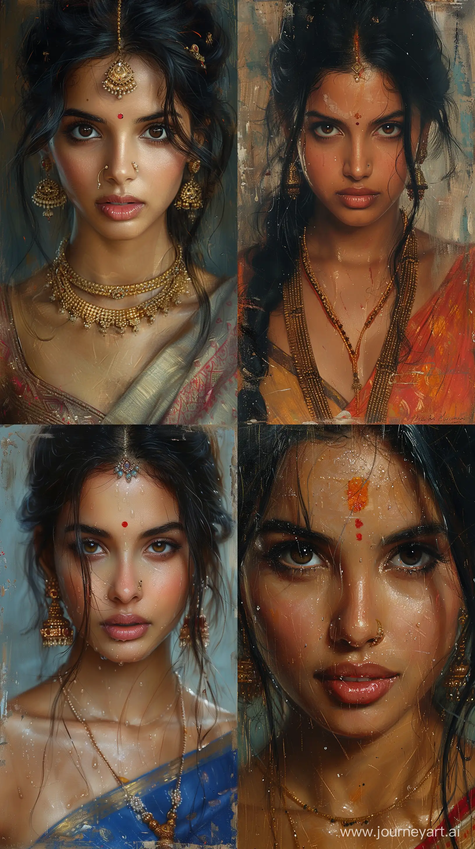 Symmetrical-South-Indian-Model-Priyanka-Mohan-Wearing-Half-Saree-CloseUp-Painting