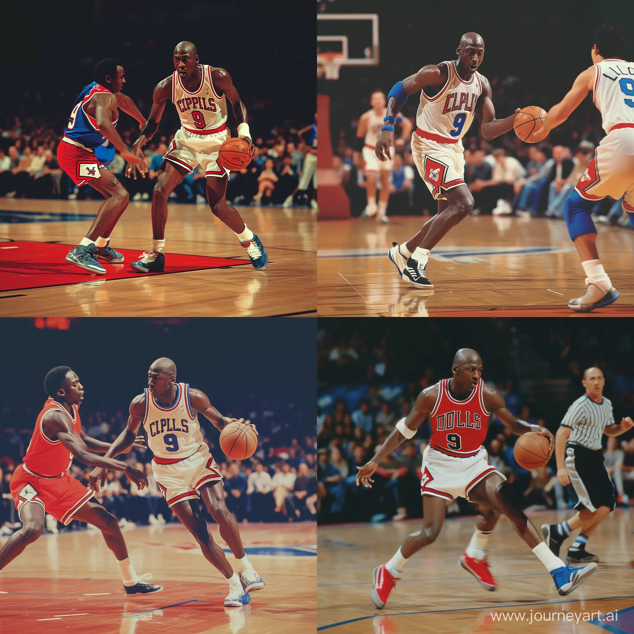 A 1980s Photograph of Michael Jordan,Playing basketball,for the Los Angeles Clippers,Wearing the number 9