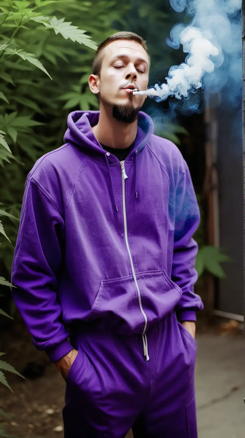 GUY IN PURPLE jumpsuit smoking weed