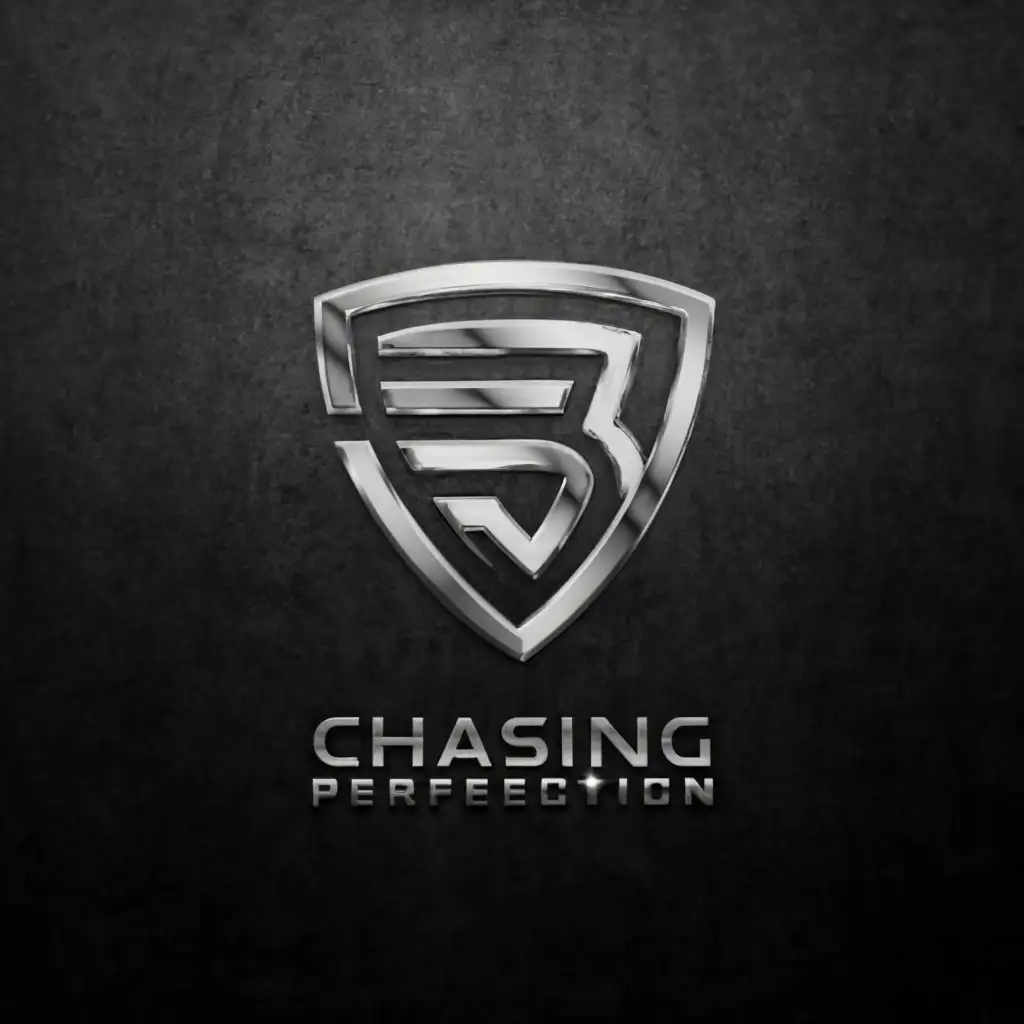 a logo design,with the text "CHASING PERFECTION", main symbol:SHIELD, MODERATED. BE USED IN AUTOMOTIVE INDUSTRY. MODIFIED CAR IN BACKGROUND,clear background,Moderate,clear background