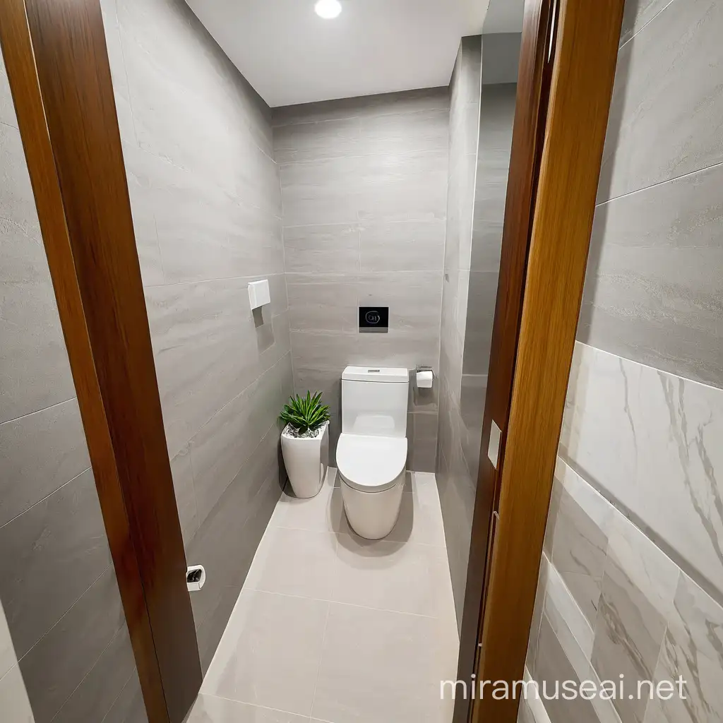 refait le design de cette toilette pour quelle soit plus spacieuse et moderne  avec spot eclairage chaleureux et acessoire moderne 

