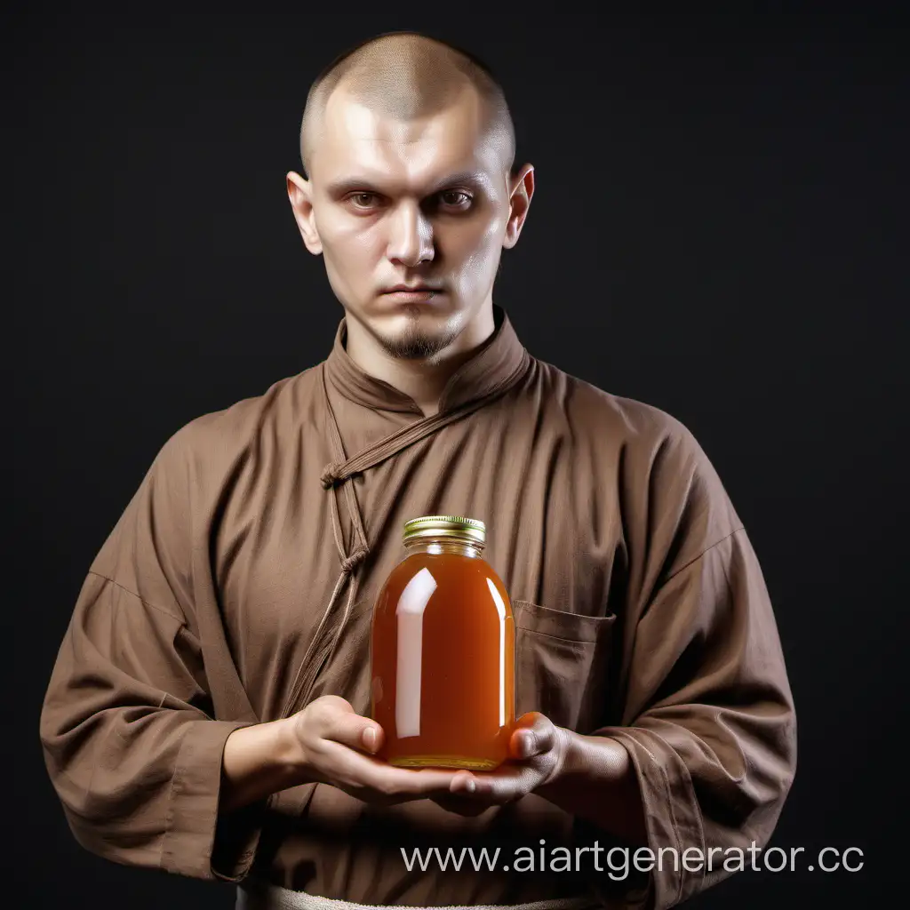Slavic-Man-Holding-Clear-Syrup-and-Green-Monk-Fruit