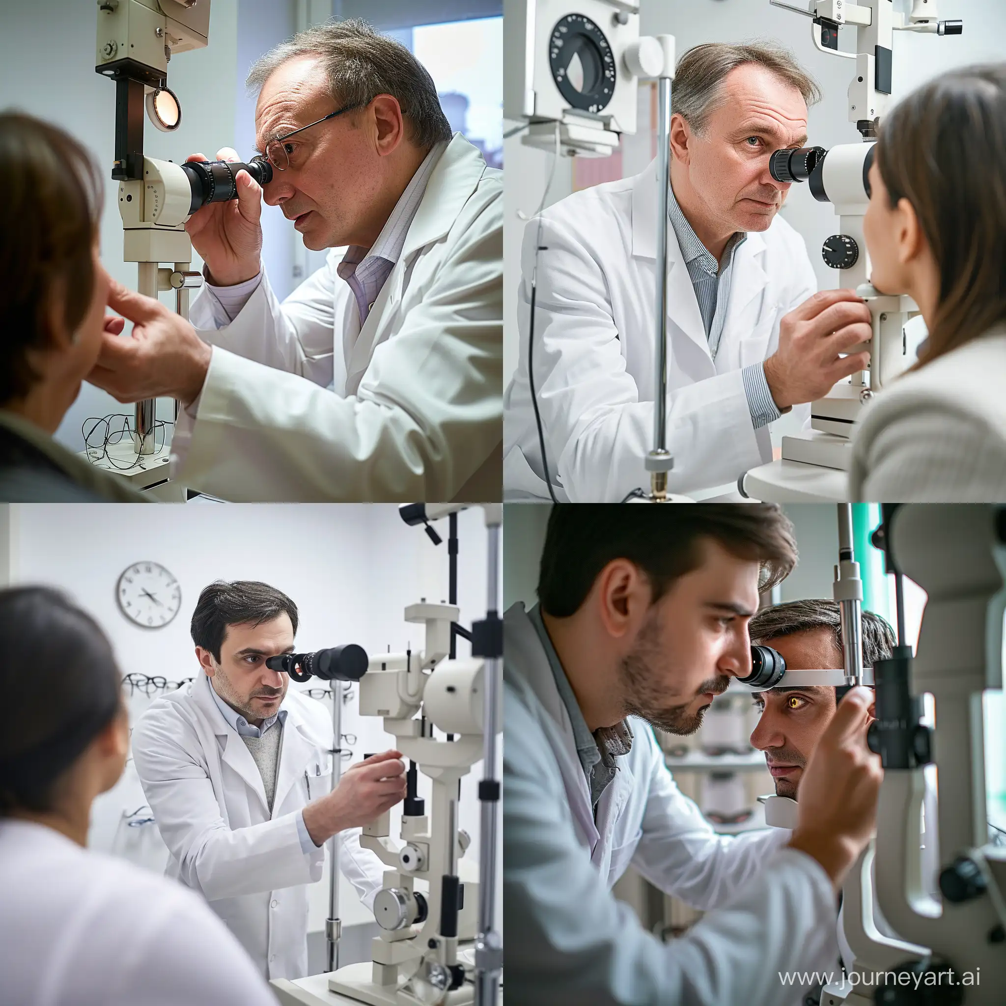 Professional-Ophthalmologist-Examining-Patients-Eye-in-Clinic