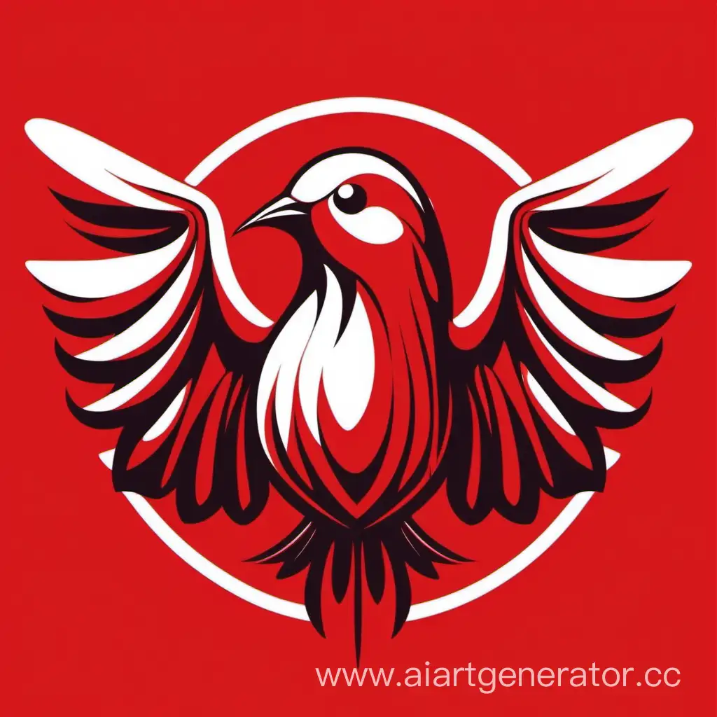 логотип птицы на красном фоне с большими необычными крыльями в стиле нано