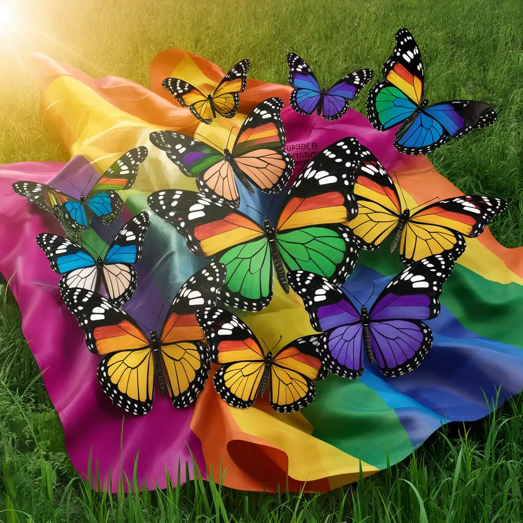 crea una imagen de muchas mariposas con la bandera lgtb