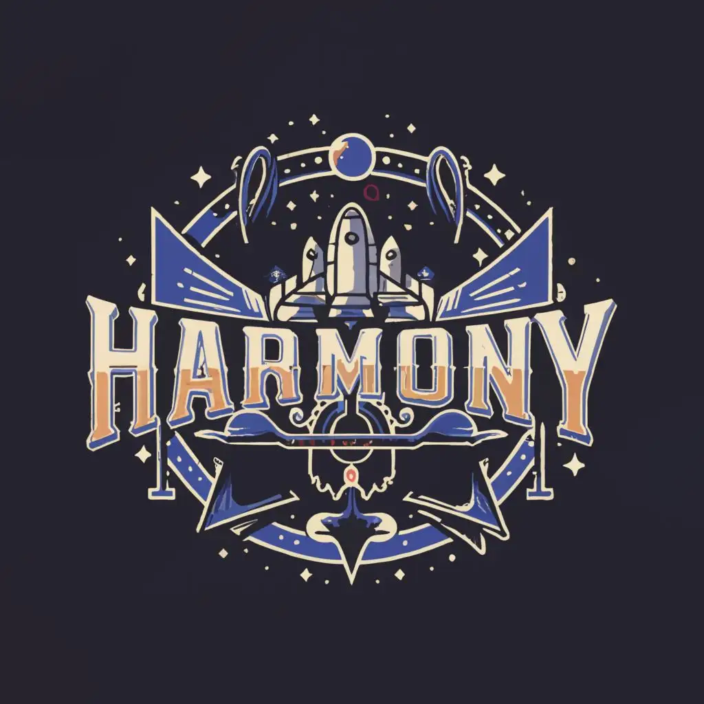 a logo design,with the text "Harmony", main symbol:space game,complex,clear background