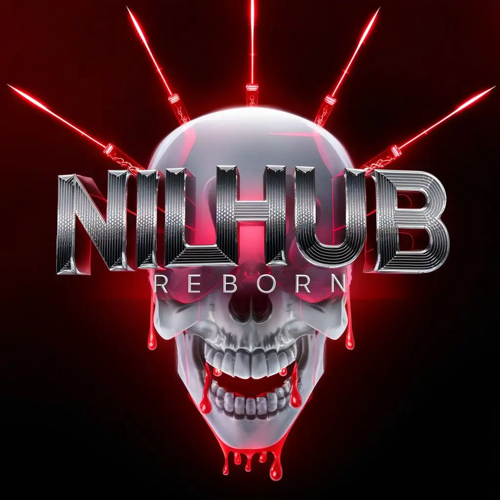 LOGO-Design-For-NilHub-Reborn-Cyberpunk-Skull-in-Neon-Red-with-Futuristic-Text