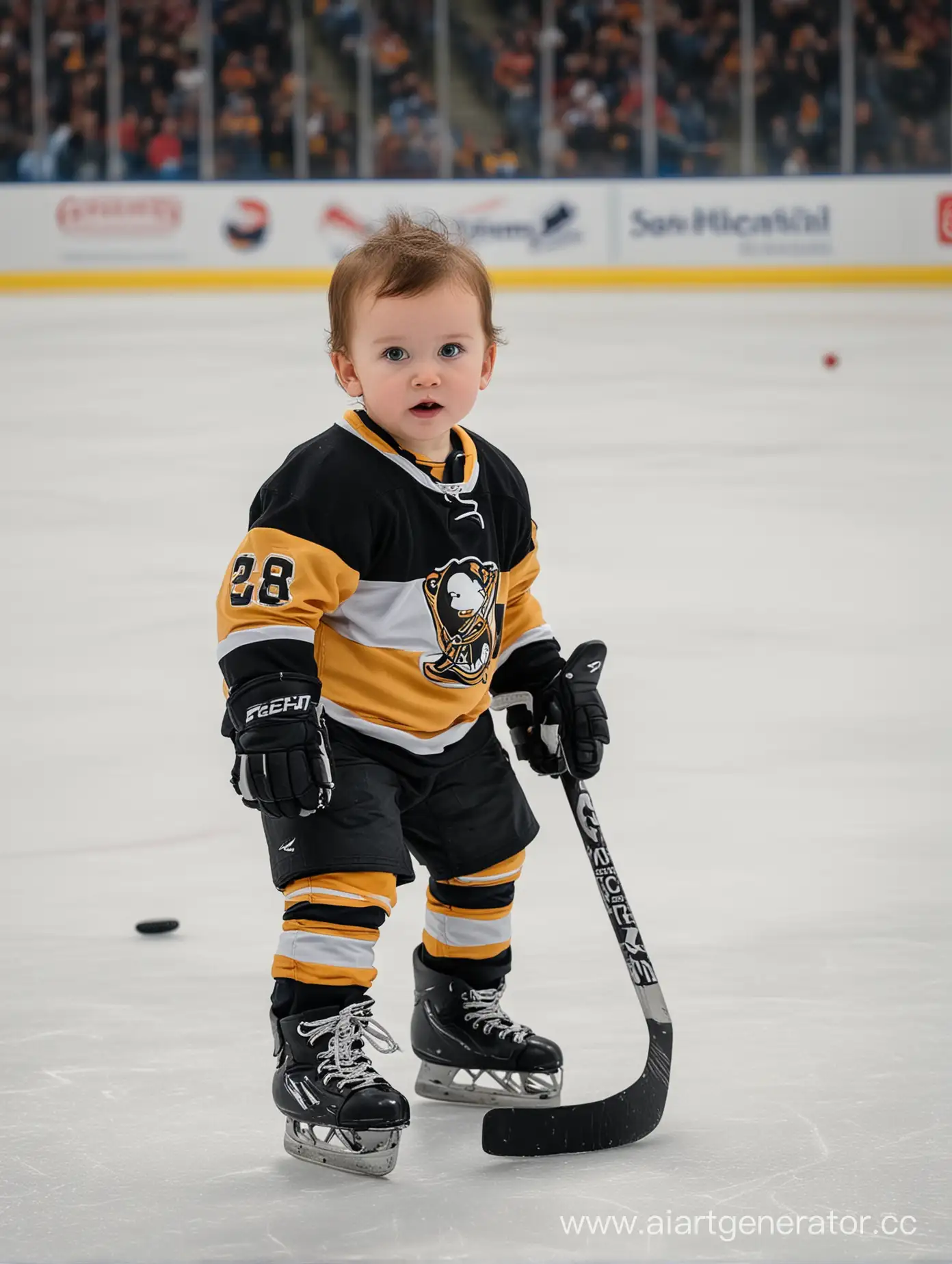 Adorable-Toddler-Hockey-Player-Skating-with-Puck-Enthusiastic-Fans-in-the-Stands