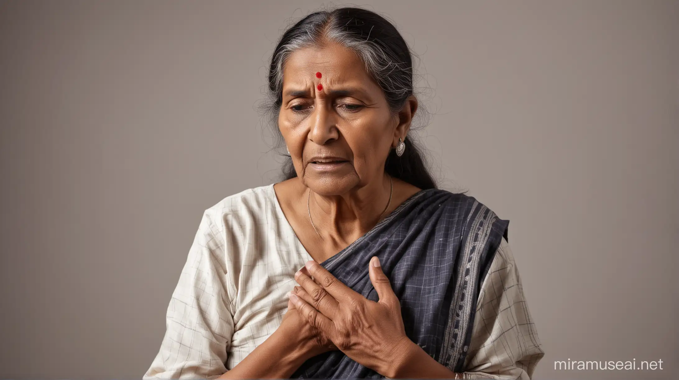 Elderly Indian Woman Experiencing Severe Chest Pain