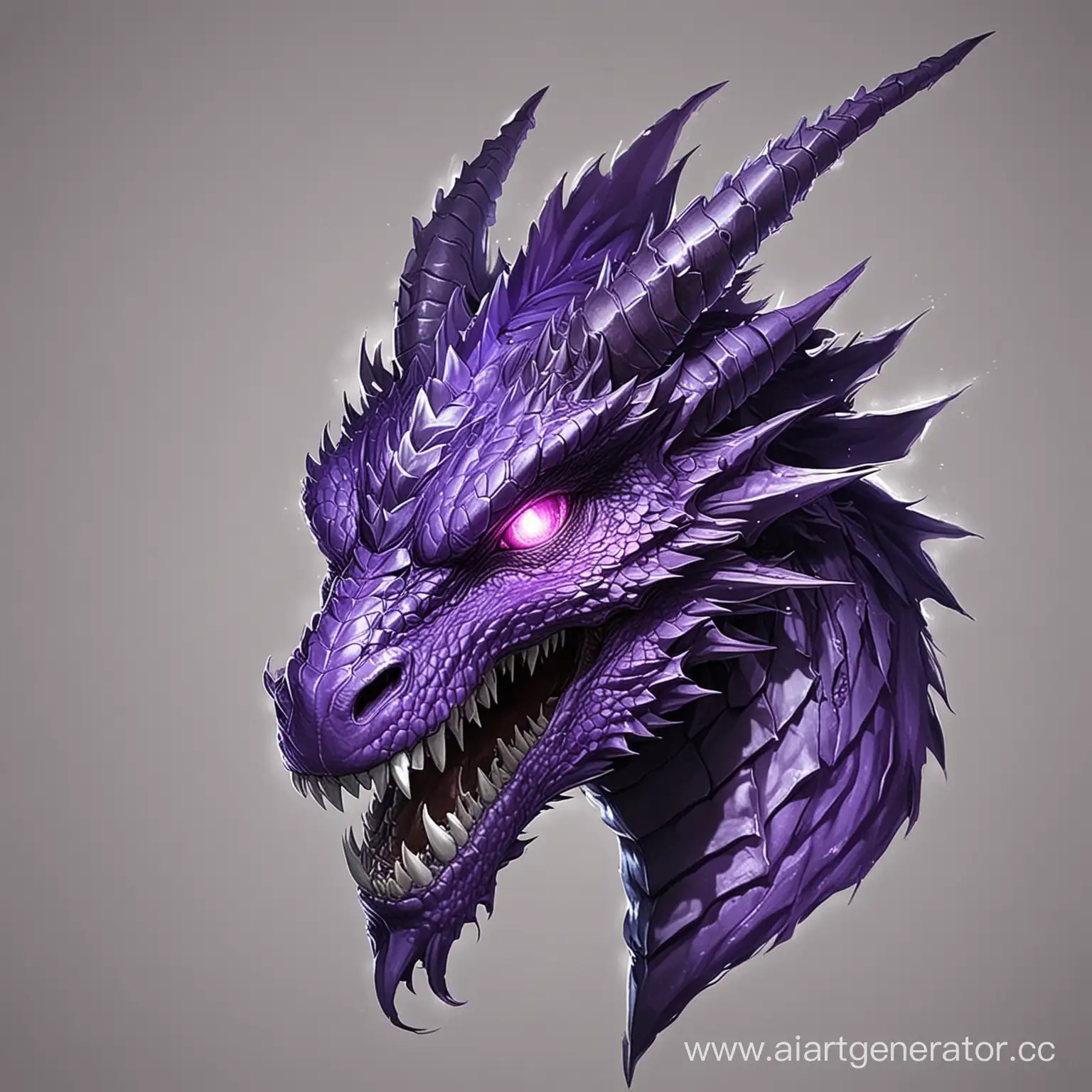 Нарисуй мне крутую голову дракона фиолетового в аниме стиле