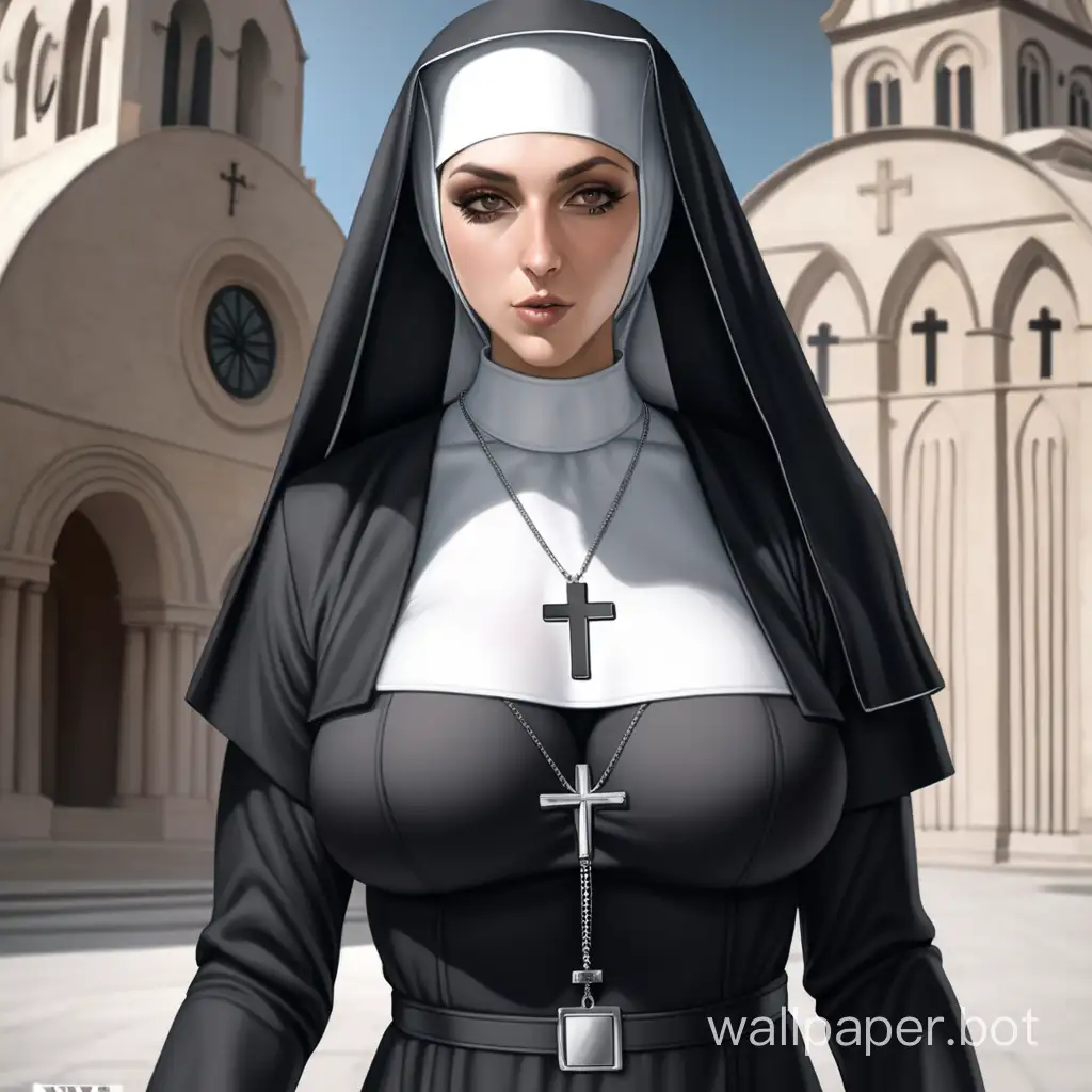 nun, sexy suit, big chest