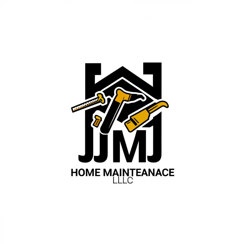 a logo design,with the text "JMJ Home Maintenance LLC", main symbol:Home Construction materials black and gold white,Moderate,be used in Construction industry,clear background