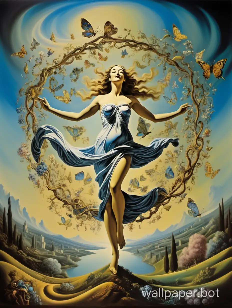 the magic of life, goddess, creator, joy, happiness, infinity of life, inspiration, spring, eternity, nature, in the style of Salvador Dali