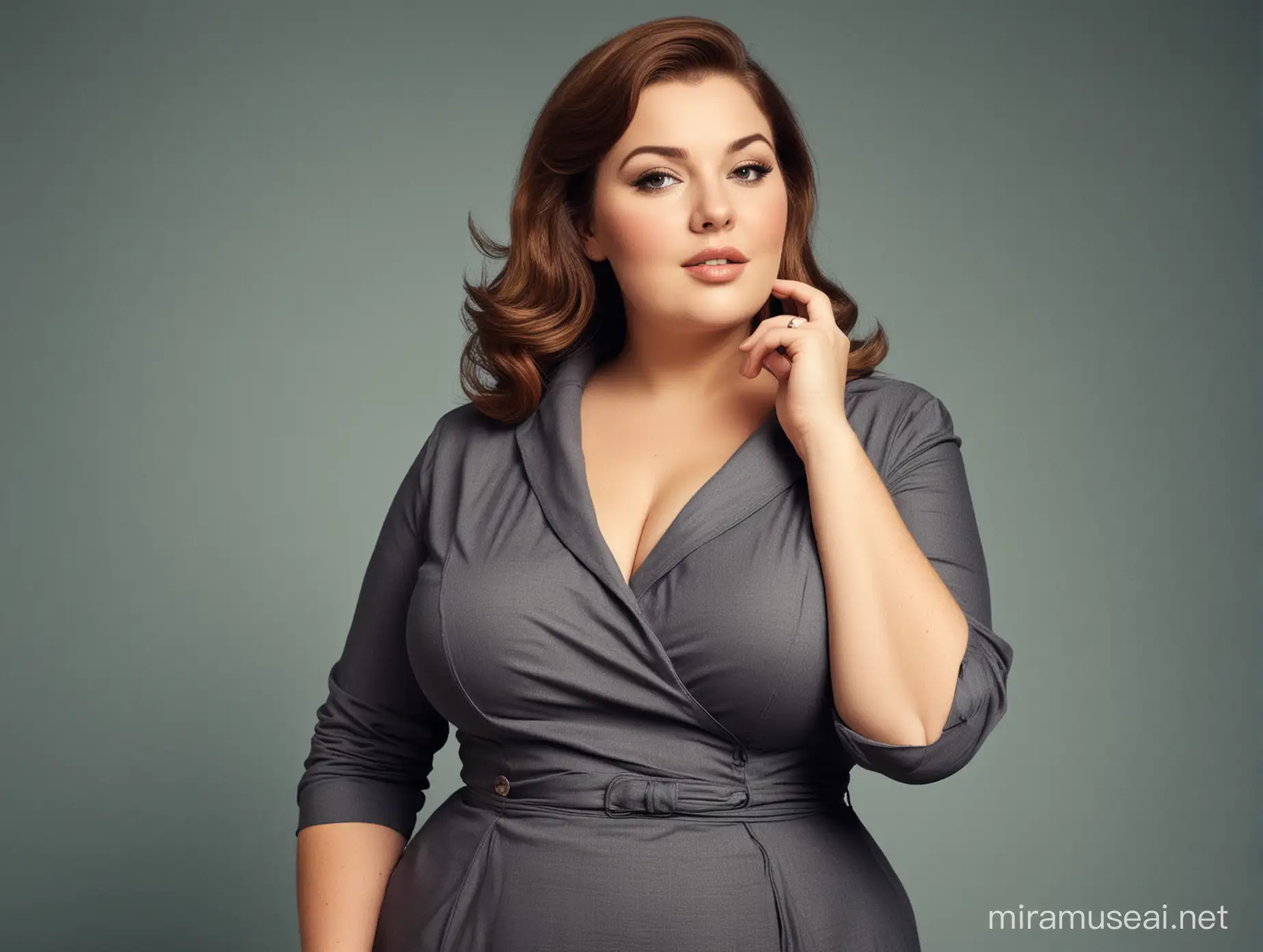 a single plus size woman in 60s, well clothed, beautiful, attractive.