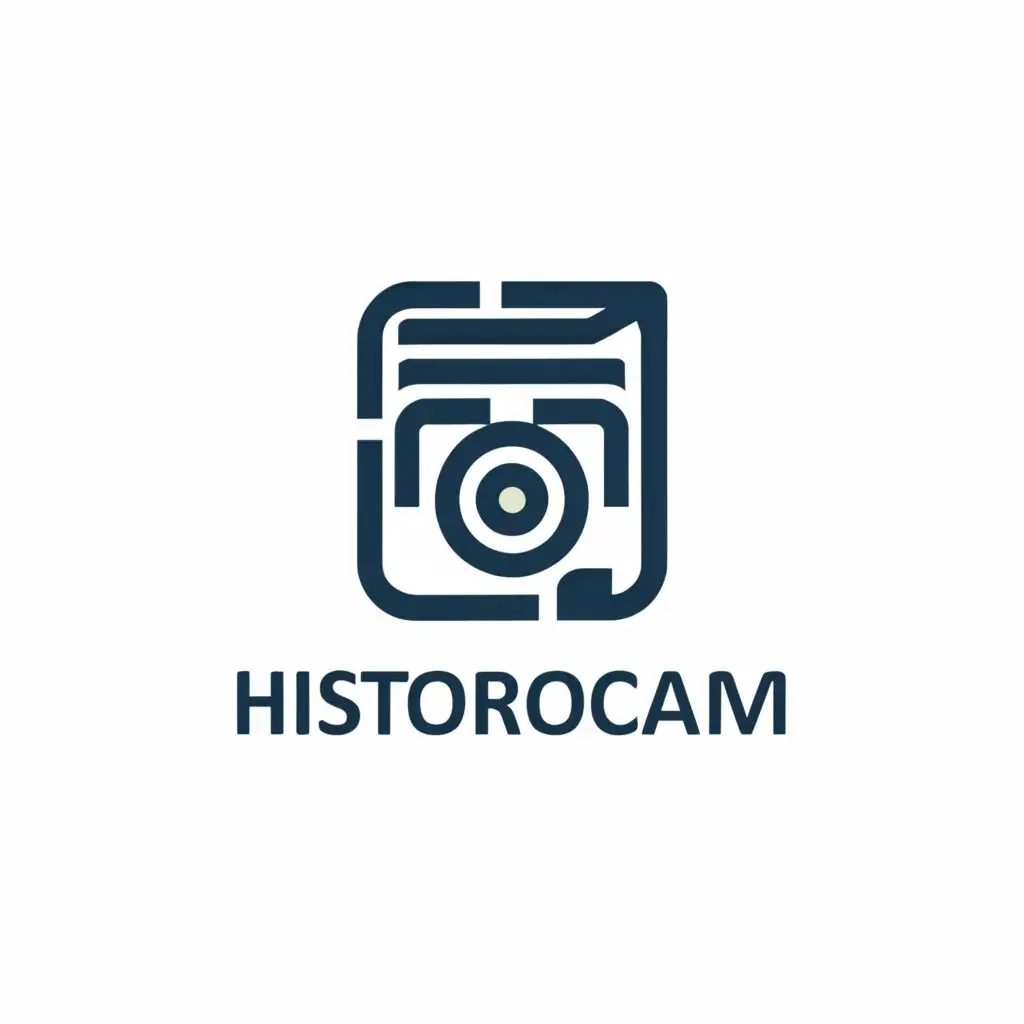 a logo design,with the text "Historocam", main symbol:A camera and a document,Minimalistic,be used in Education industry,clear background