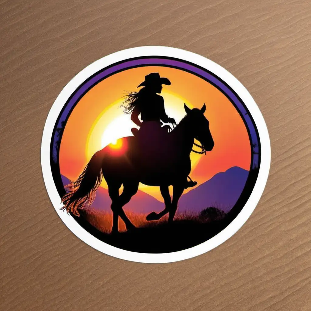 cowgirl riding into the sunset sticker