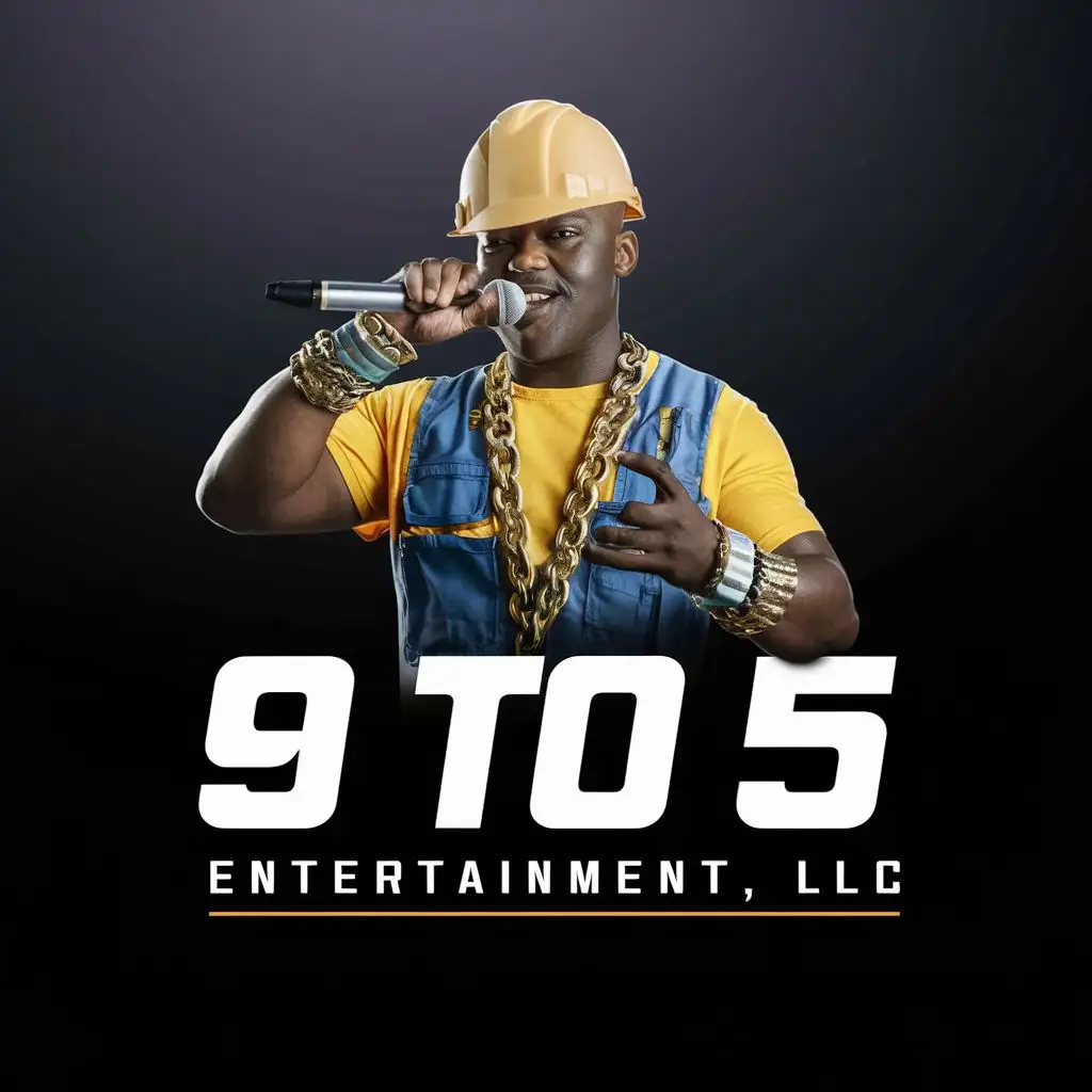 LOGO-Design-for-9-to-5-Entertainment-LLC-Construction-Worker-Rapper-Theme-with-Bold-Typography