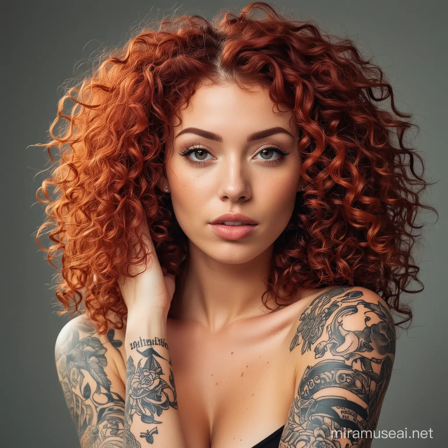 RedHaired Woman with Tattoos Bold and Vibrant Portrait