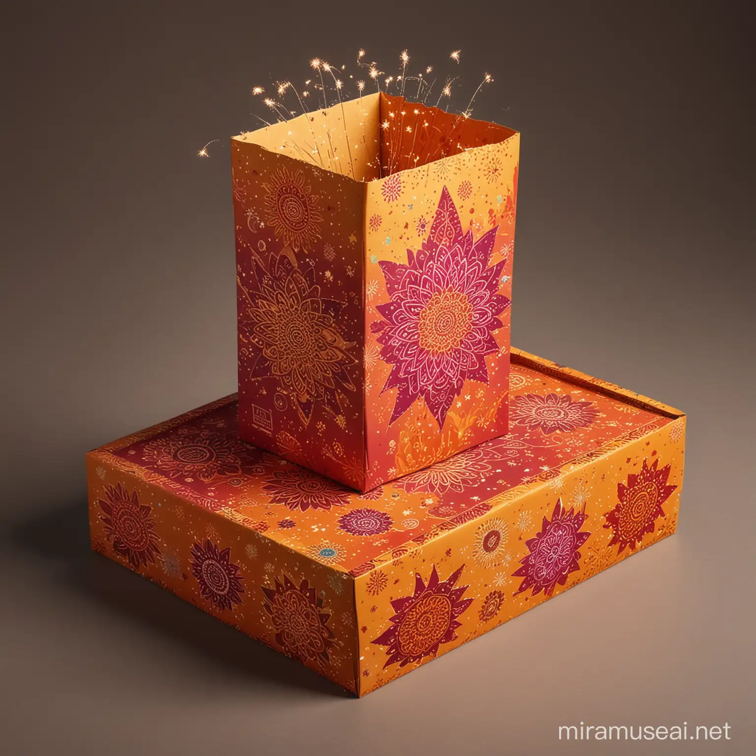 Indian Diwali Fireworks Packaging with Warm Colors and Traditional Elements