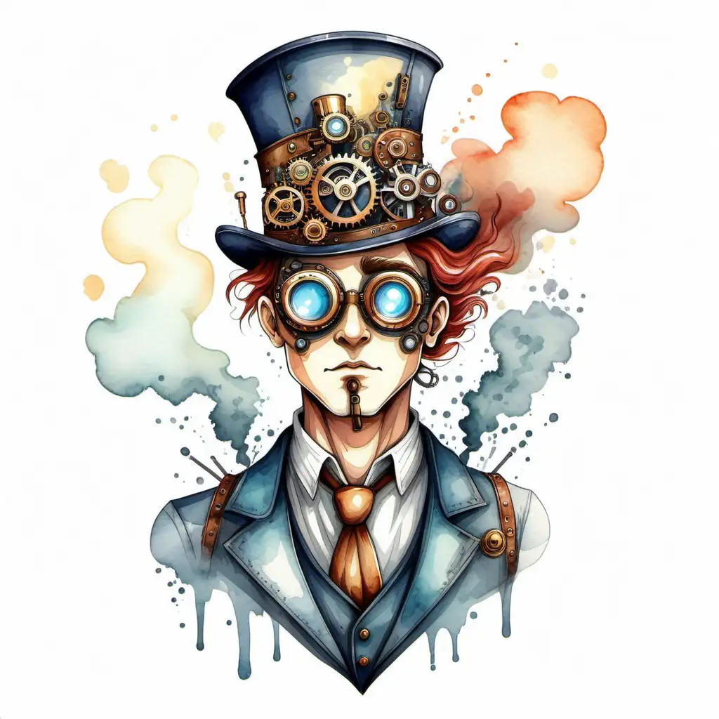 A person having an emotional experience.

Style: watercolour cartoon. Steam Punk.
Mood: ethereal and inspiring.

T -shirt design graphic, vector, contour, white background.