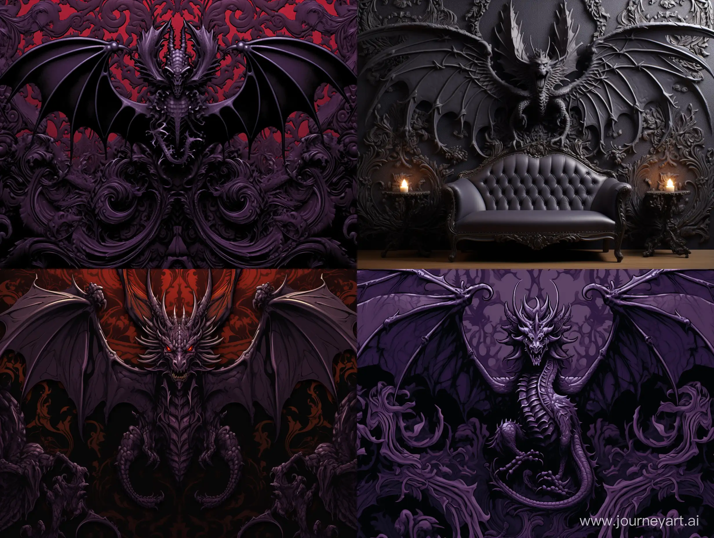 Majestic-Gothic-Winged-Dragons-Damask-Art