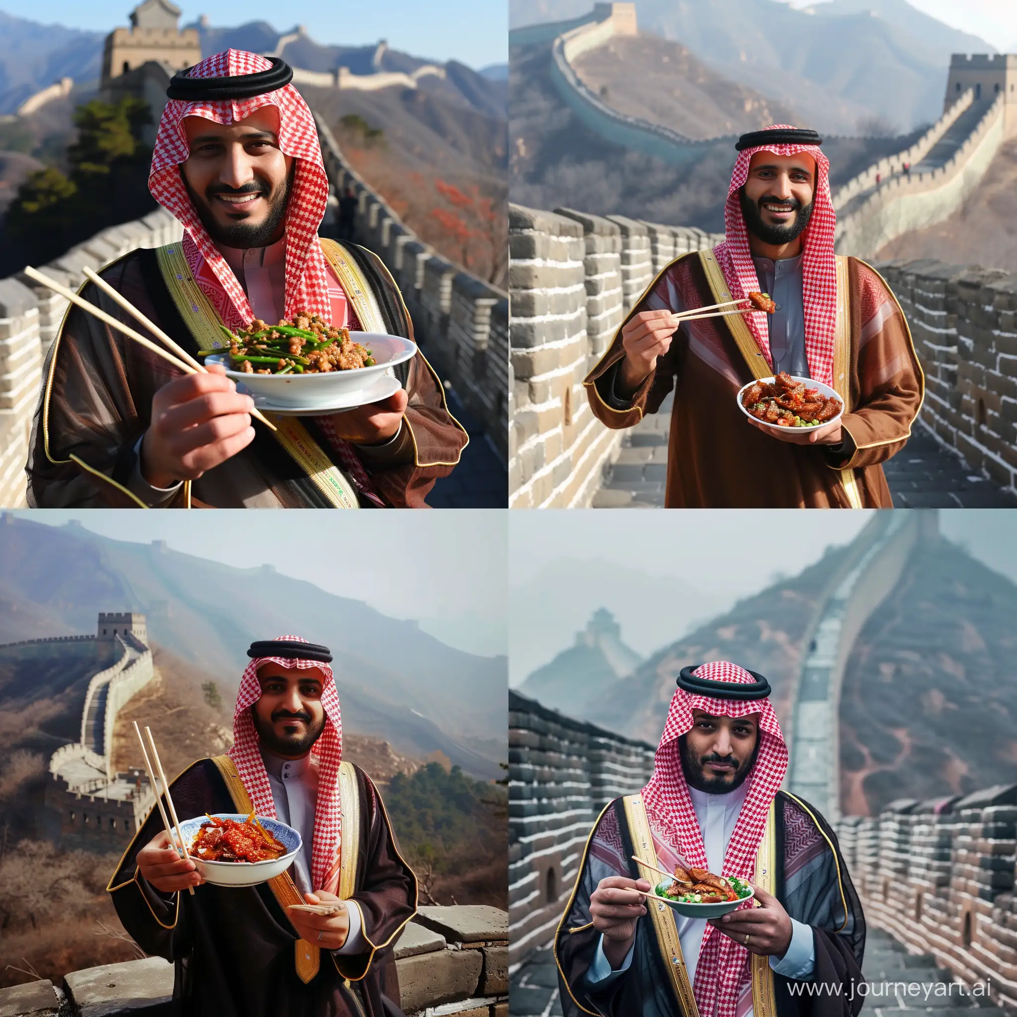Saudi-Man-Enjoying-Authentic-Chinese-Cuisine-on-the-Great-Wall-of-China