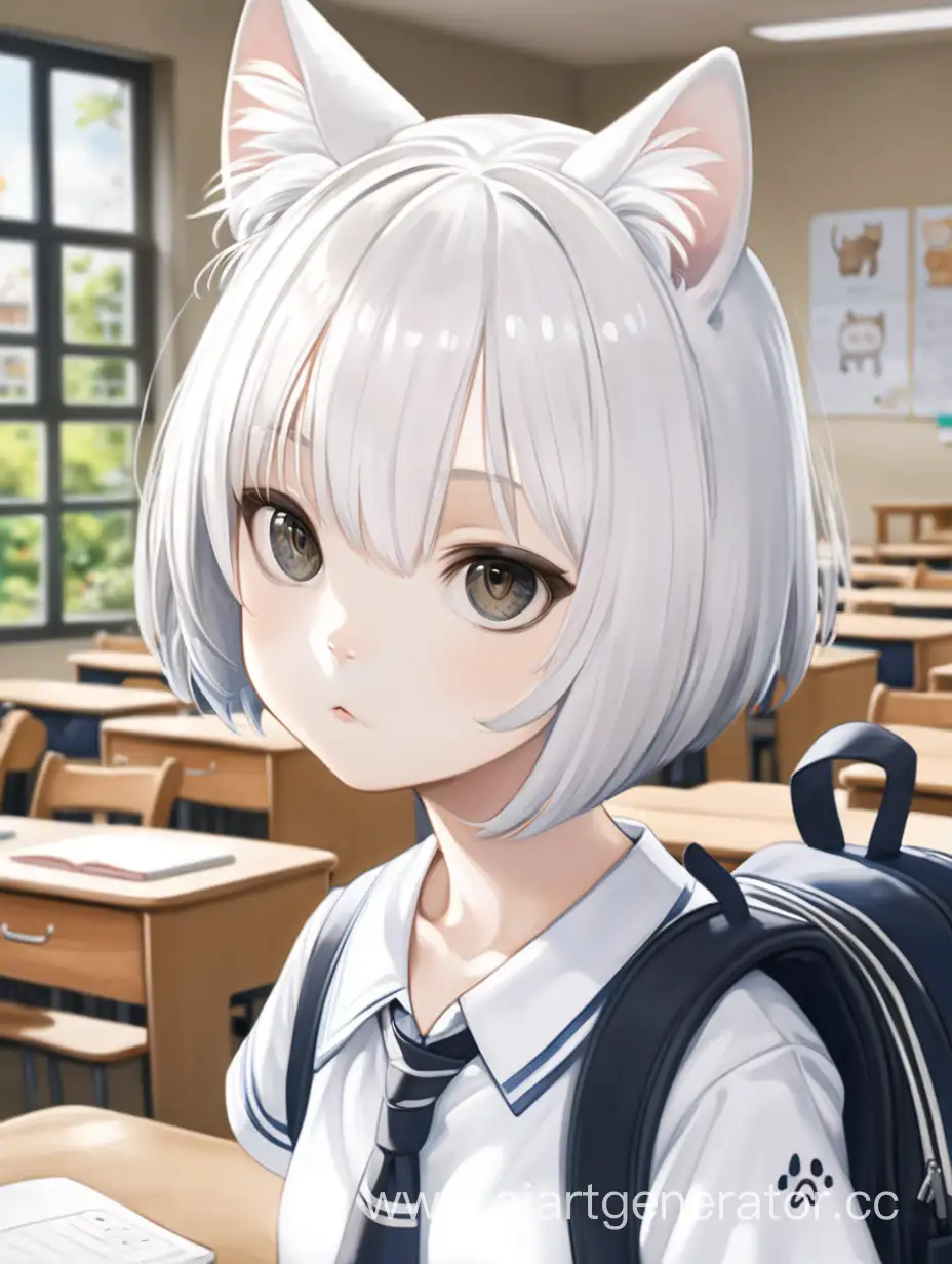 Girl-with-White-ShortHaired-Cat-in-School-Uniform