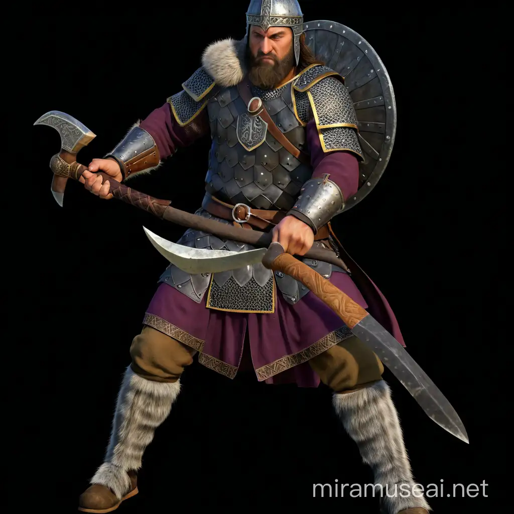 Valiant Varangian Warrior Defending with Axe and Shield