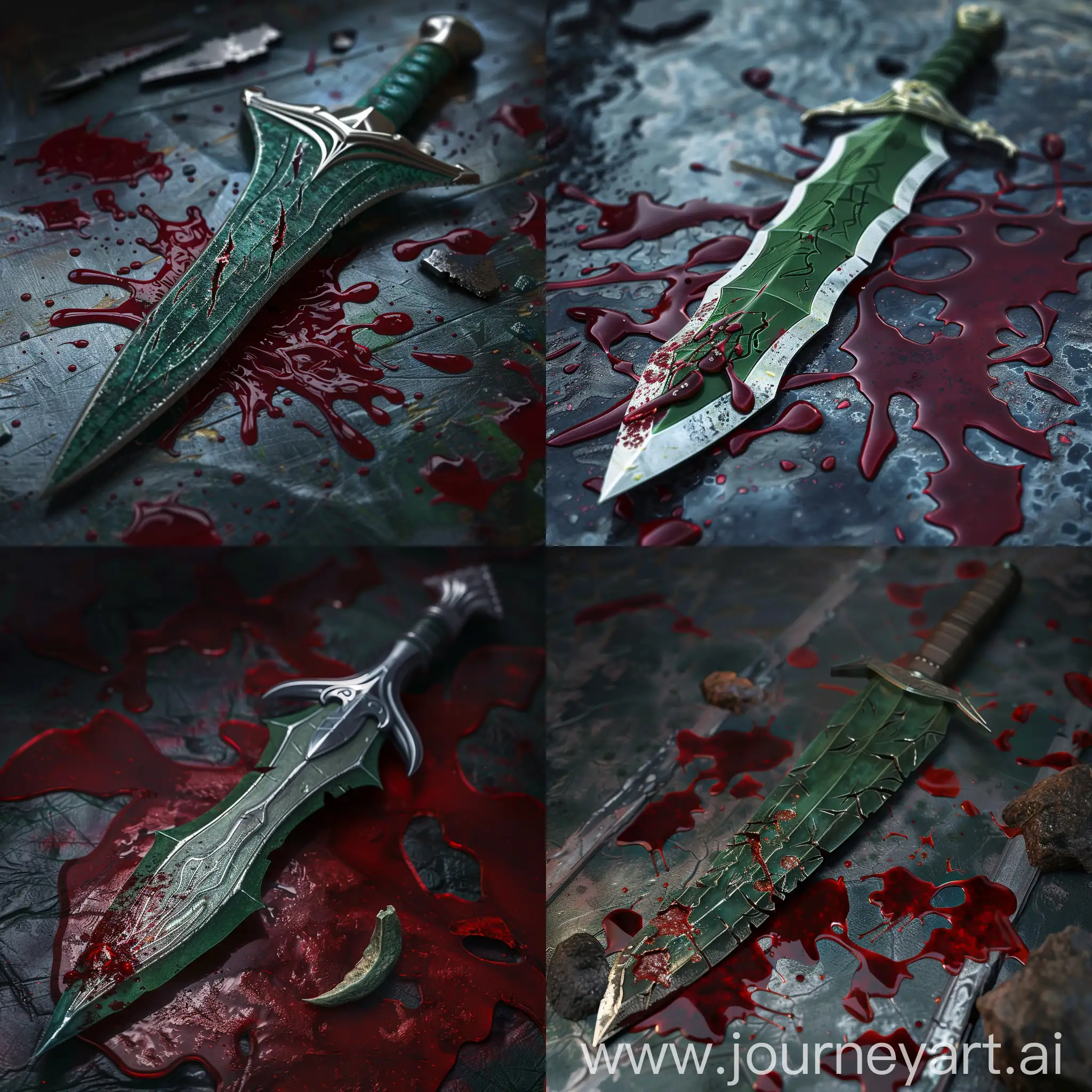 Broken dagger, blood, fantasy, green blade, 4k, dark fantasy