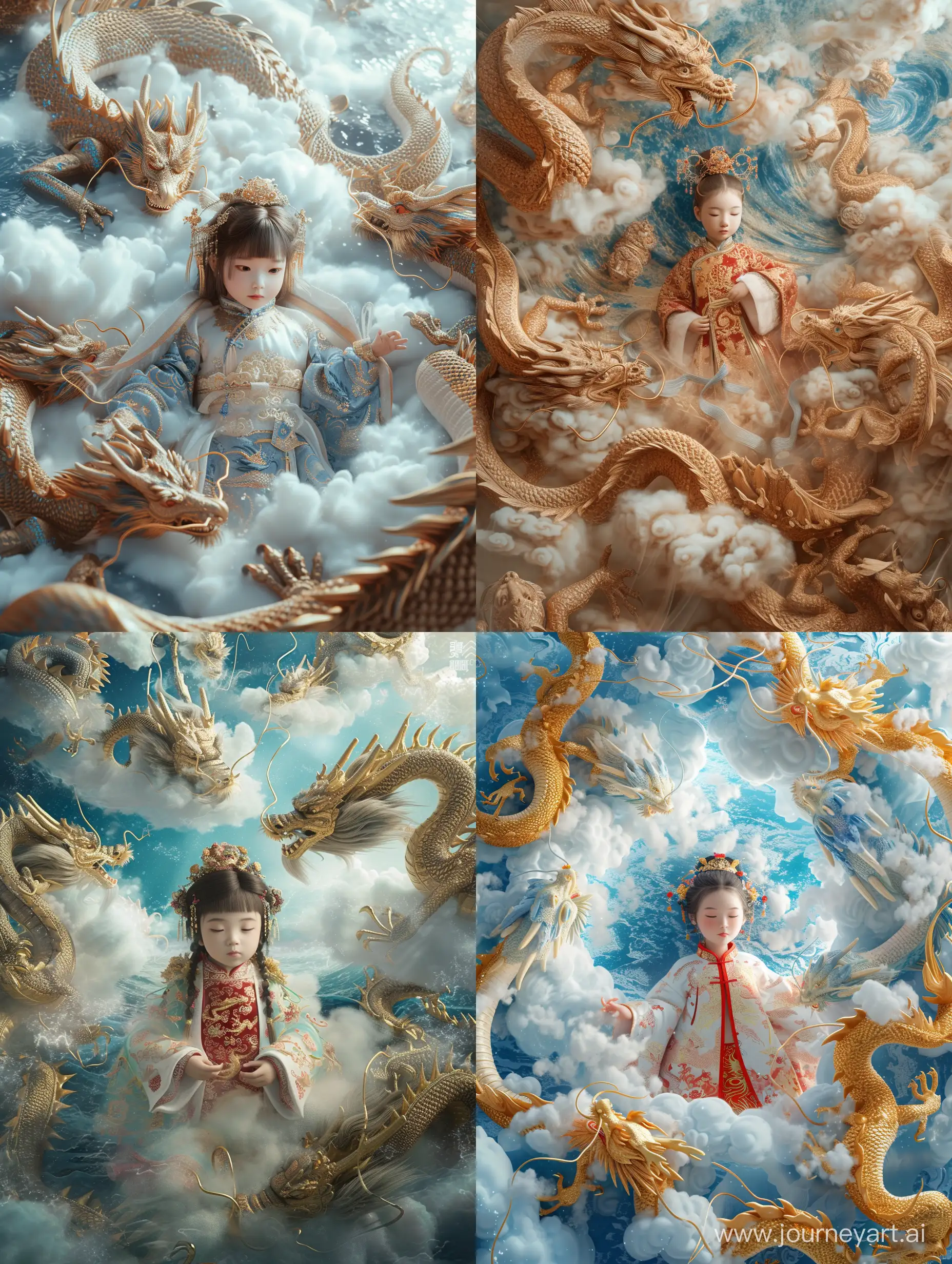 Traditional-Chinese-Girl-Amidst-Slumbering-Dragons-in-Celestial-Seascape