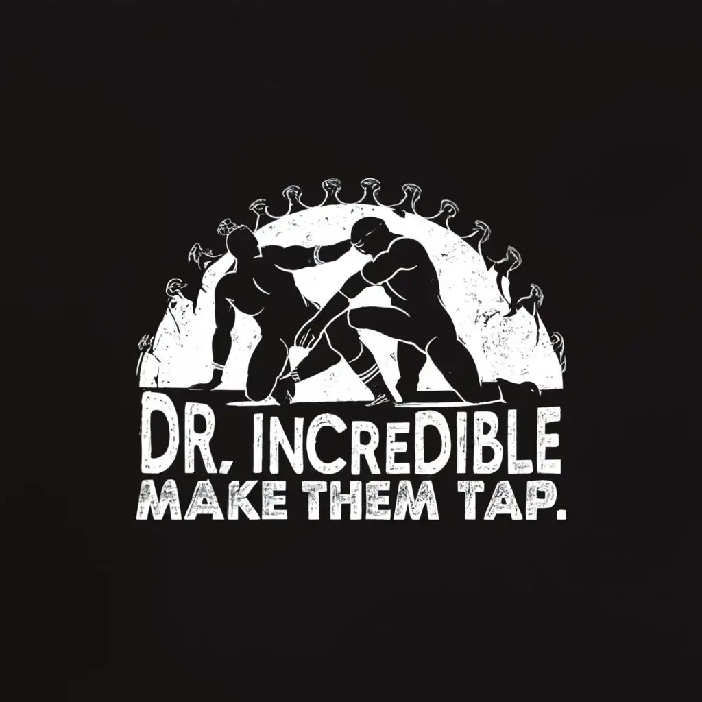 a logo design,with the text "Dr Incredible make them tap!", main symbol:black silhouette of wrestlers doing a submission move on a white background,Moderate,clear background