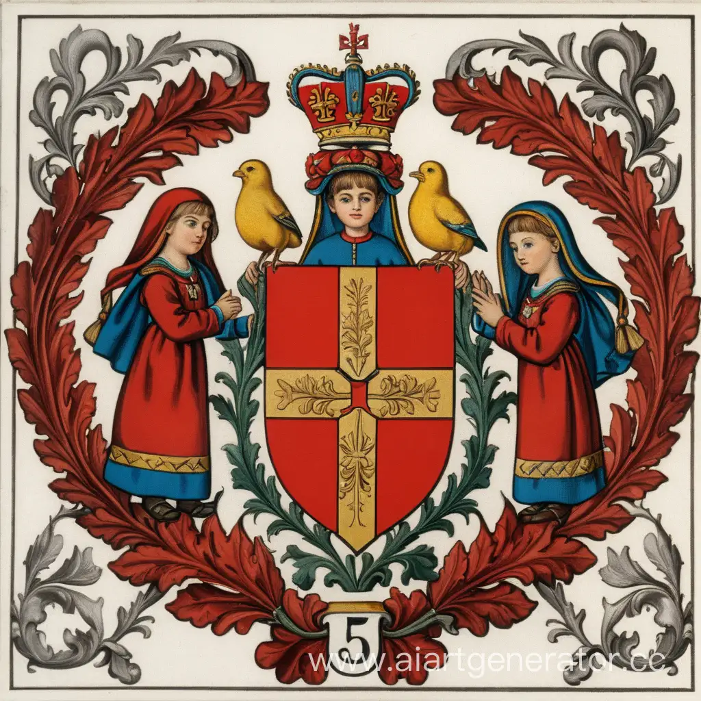 Kushnarev-Family-Coat-of-Arms-featuring-Mother-and-Four-Children