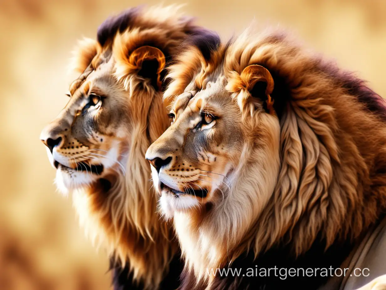 Two-Lions-Looking-Sideways-in-Calm-Blurred-Background