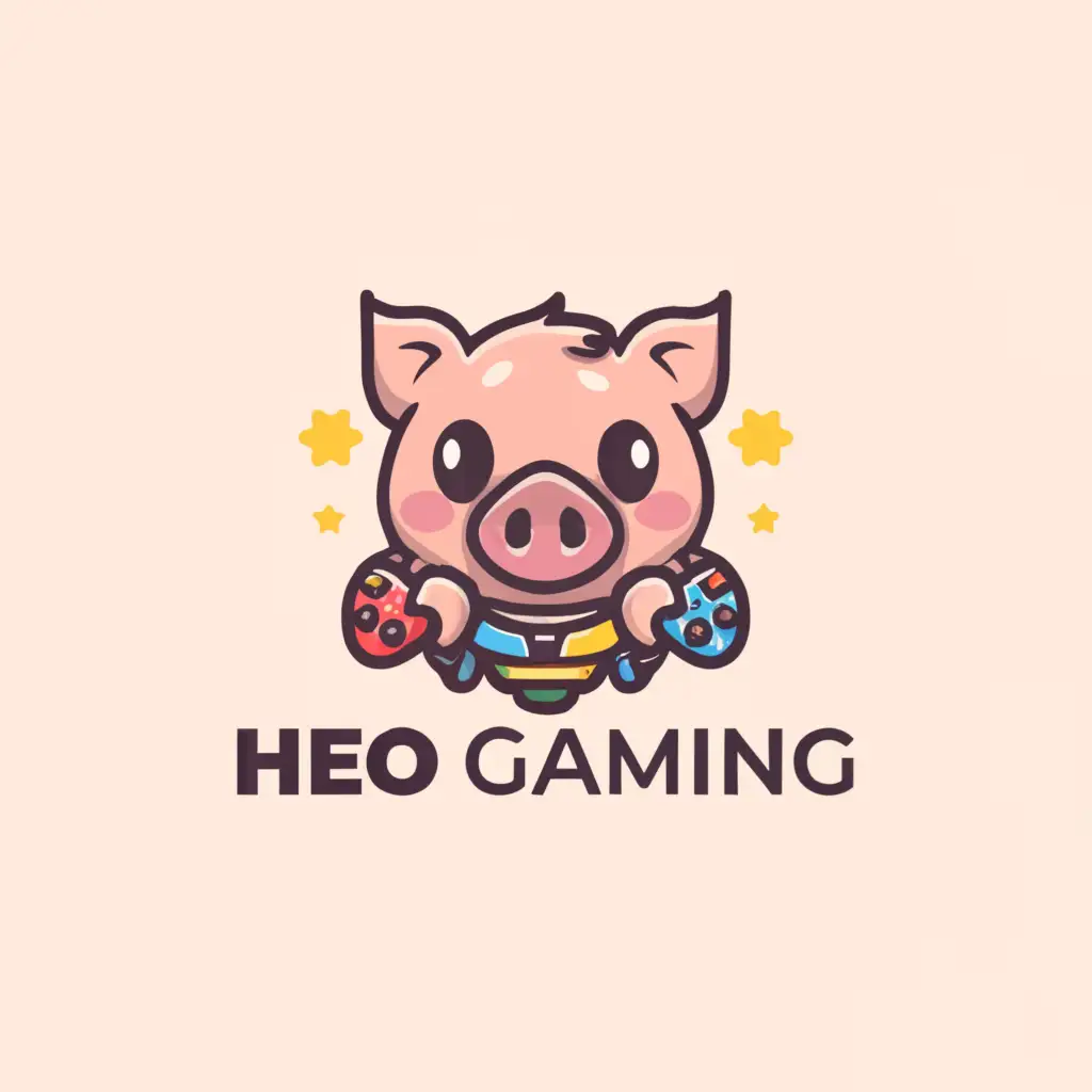 a logo design,with the text "Heo Gaming", main symbol:pig game play, gaming , pig cute,Moderate,clear background