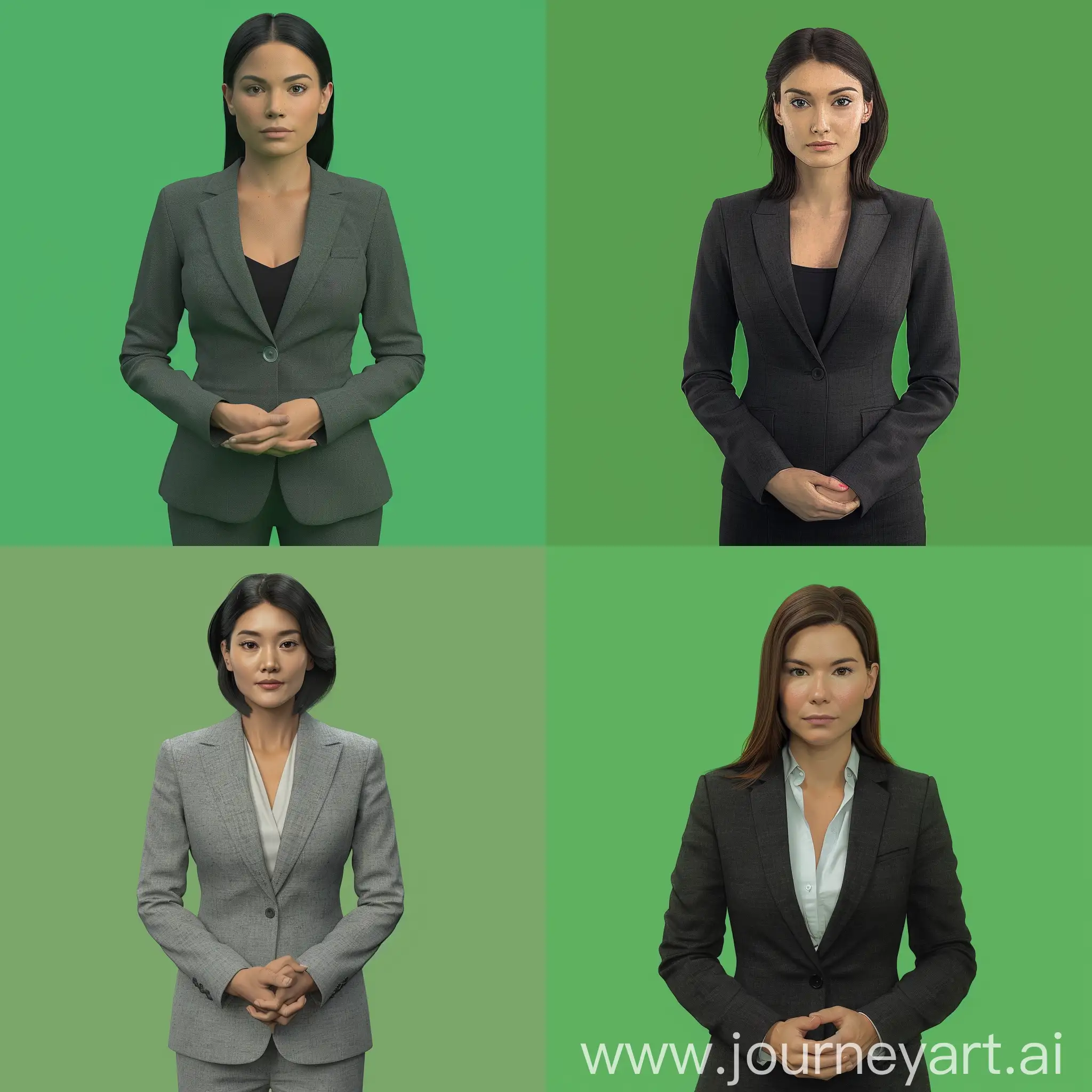 Formal-Female-News-Presenter-Standing-for-Broadcast-in-Solid-Chroma-Green-Background