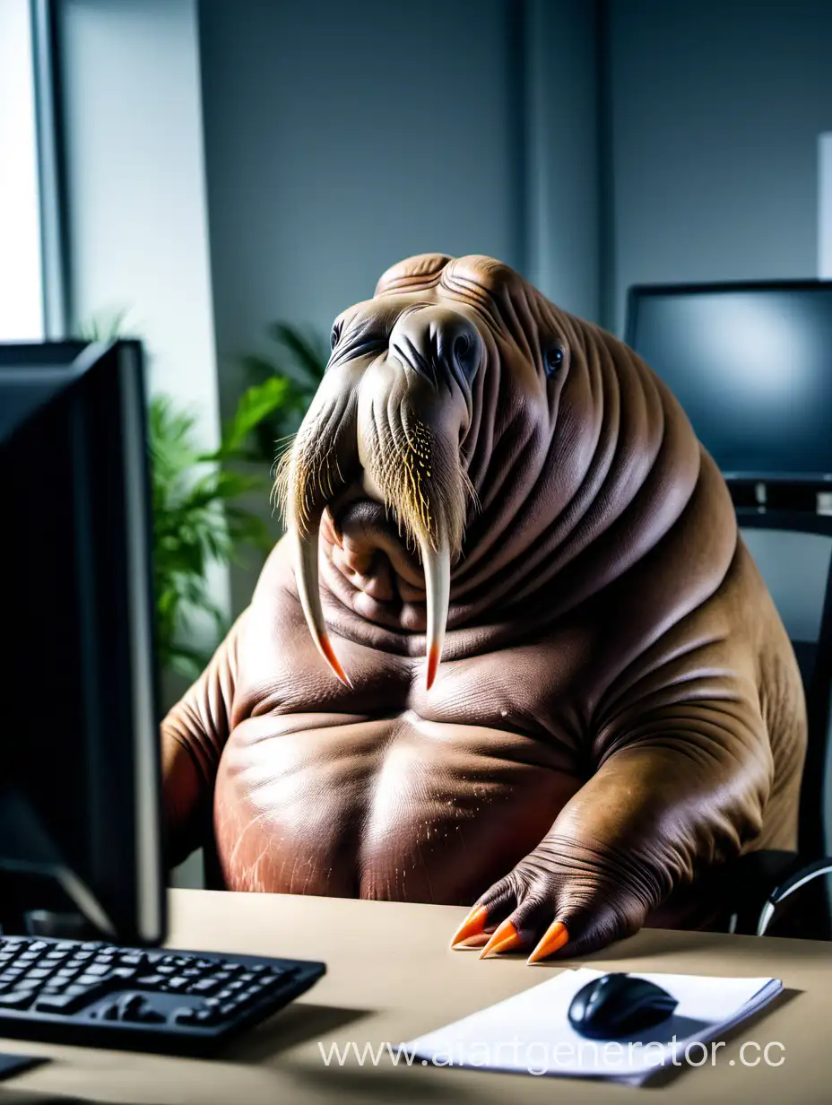 Walrus-Working-at-Computer-in-Office-Setting