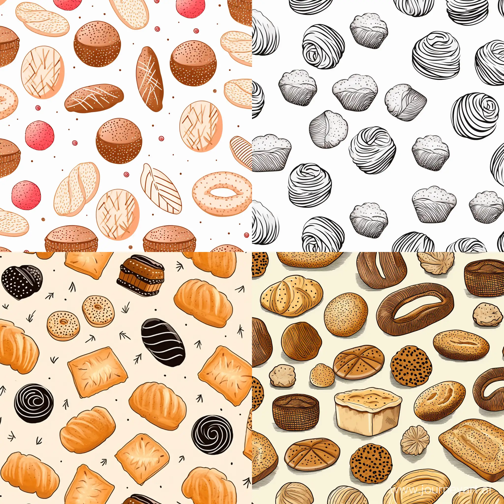 minimalistic and halftone pattern of bakery products, in graphic line