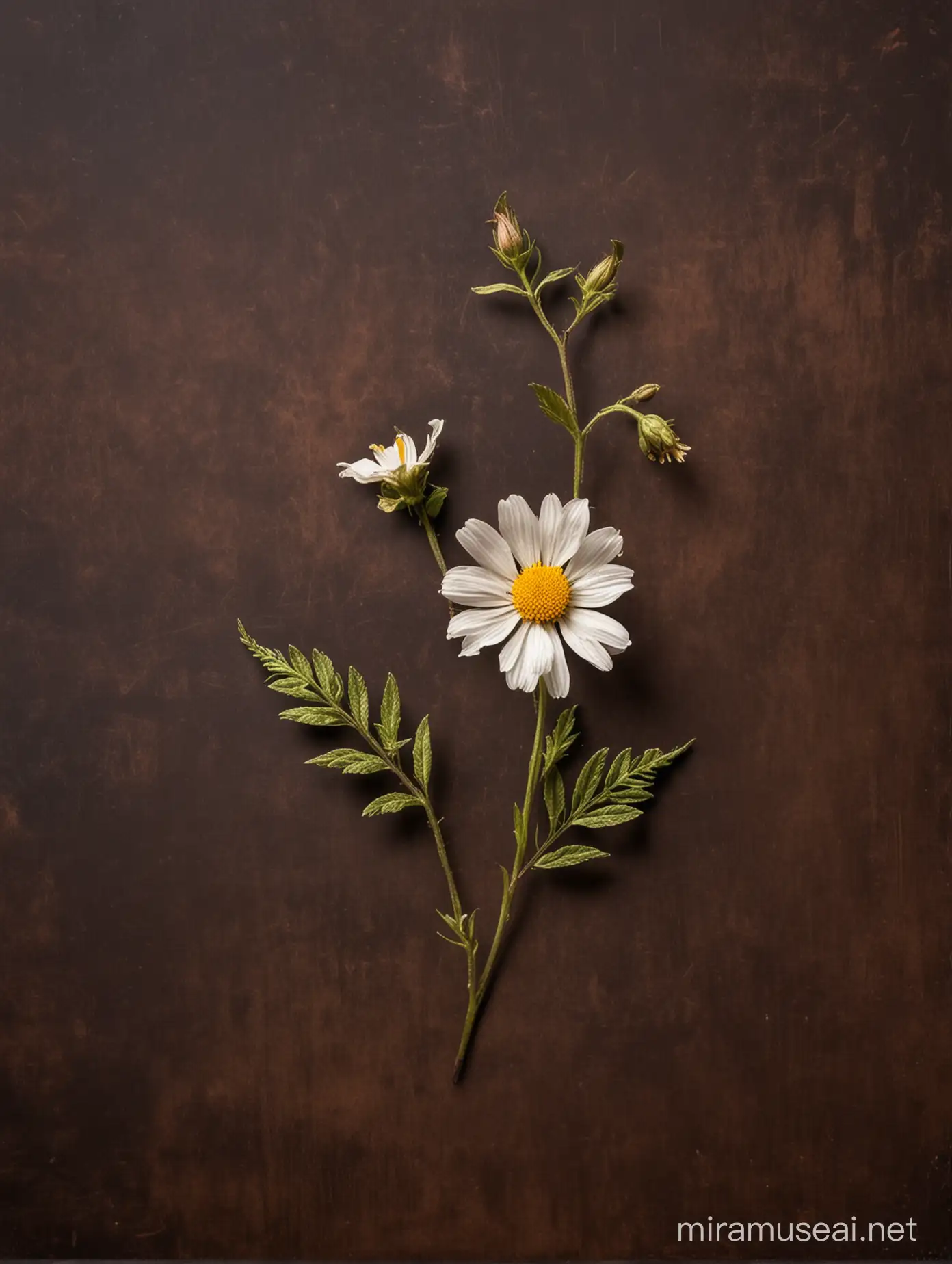 natural wild flower ON dark brown rust background