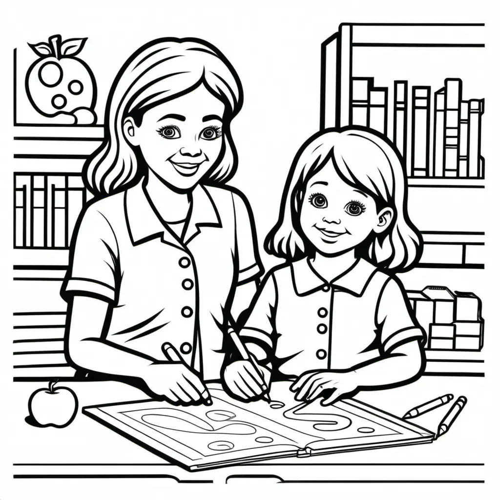 coloring image for children, thick solid line, adult occupational therapist, school, no background