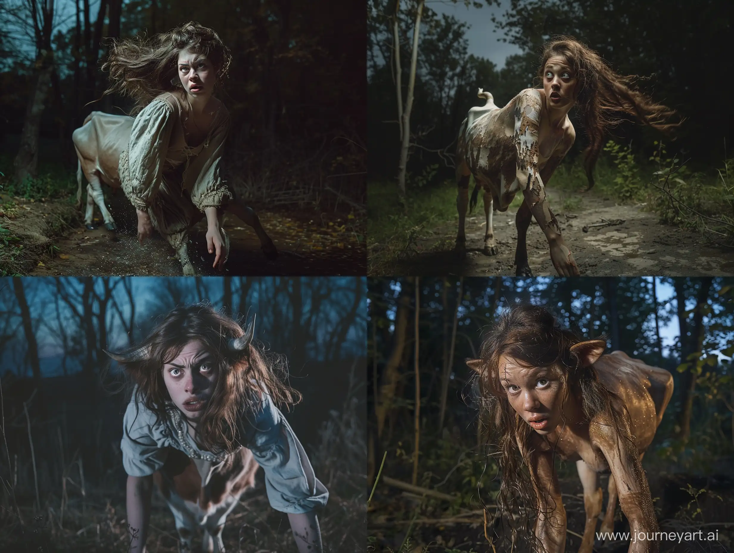 Desperate-Medieval-Princess-Transformation-BrownHaired-Cow-in-Night-Forest