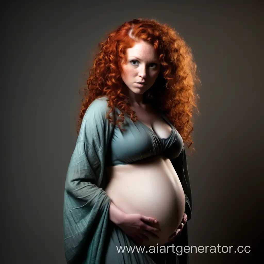 Ancient-Warrior-with-Curly-Red-Hair-and-Exposed-Pregnancy-Belly