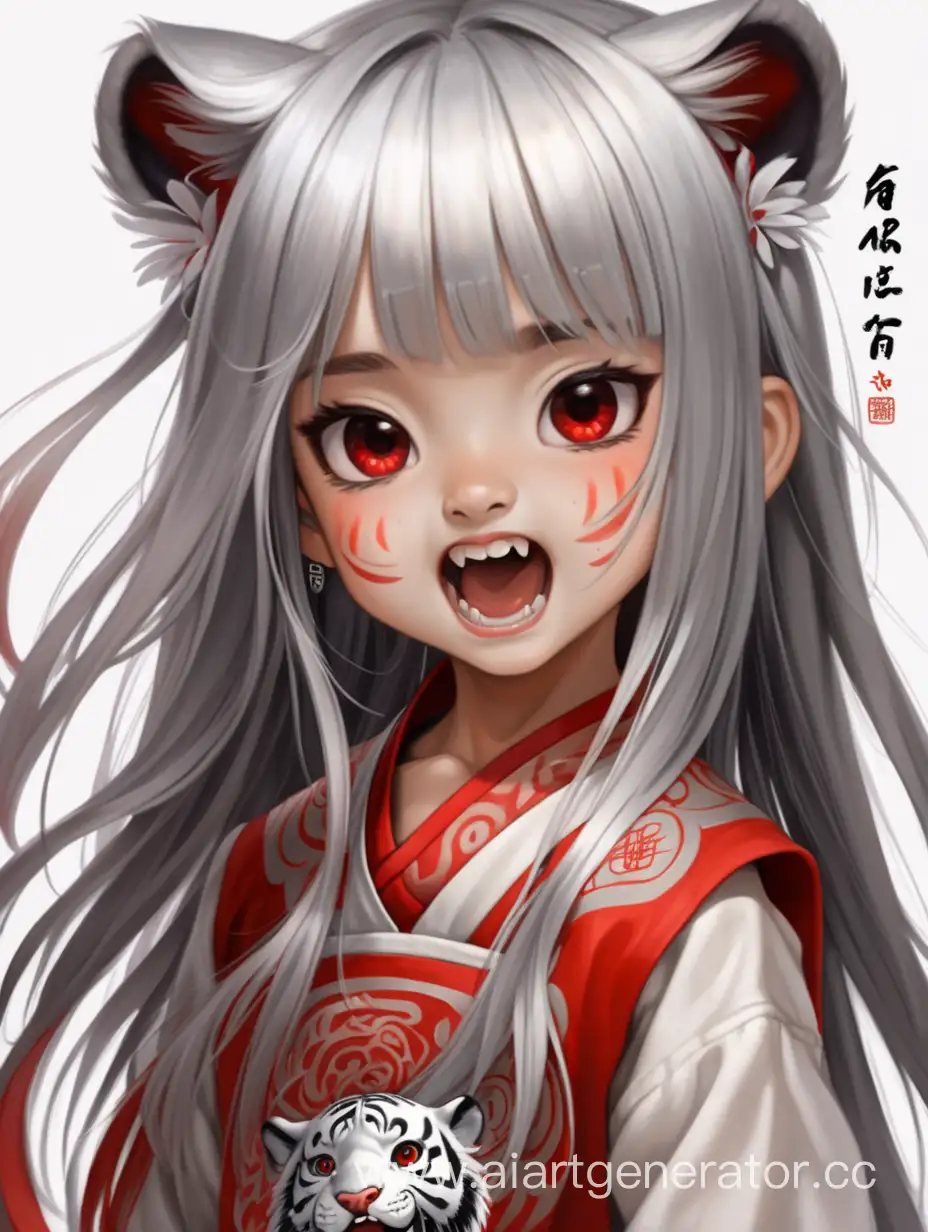 Chinese-Girl-with-Silver-Hair-and-Tiger-Teeth-in-Coarse-Cloth-Clothes