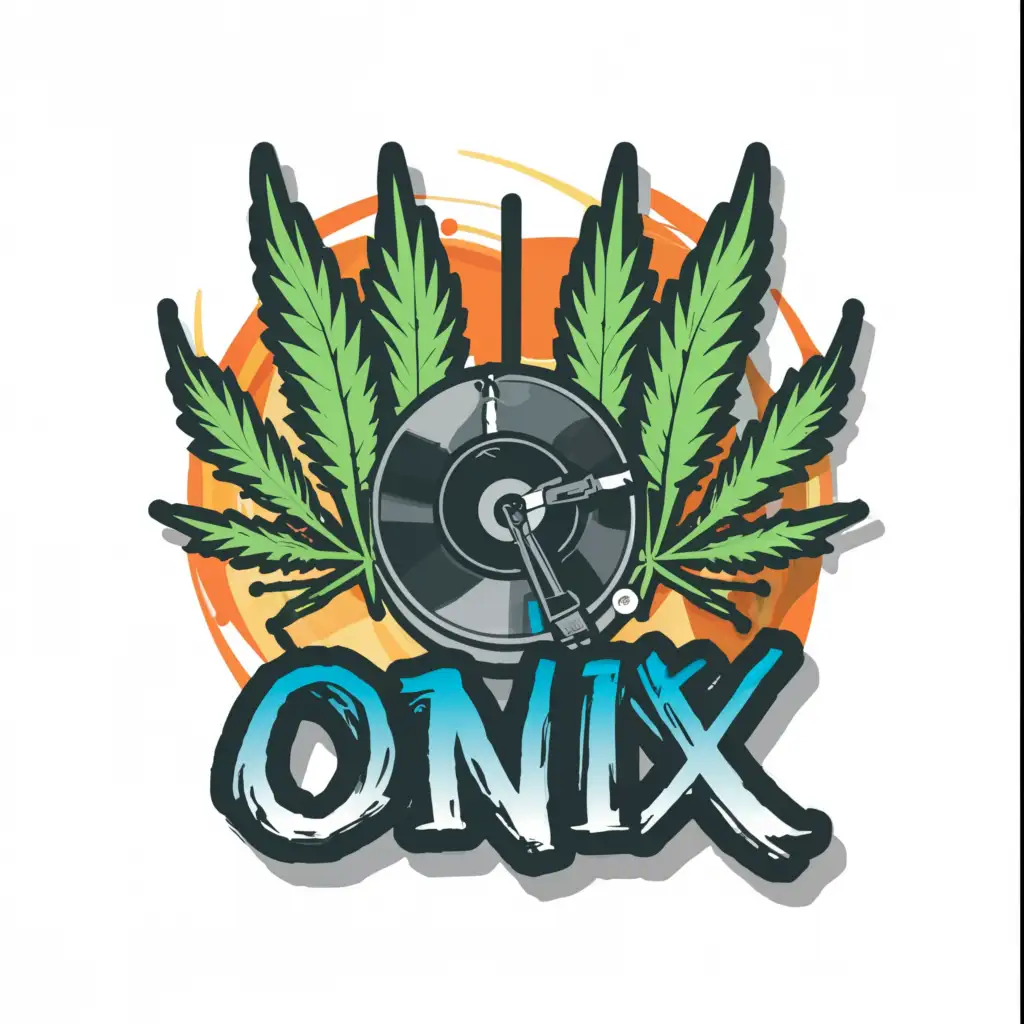 a logo design,with the text "dj onix", main symbol:dj, cannabis,Moderate,clear background